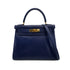 HERMES KELLY 28 RETOURNE BLUE BOXCALF HAND SHOULDER BAG 1995 CIRCLE Y GOLD HARDWARE 90308969 - PURPOSE