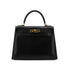 HERMES KELLY 28 SELLIER BLACK BOX CALF HAND BAG 2000 SQUARE D GOLD HARDWARE 90305112 - PURPOSE