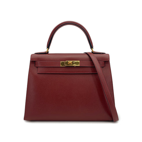 HERMES KELLY 28 SELLIER ROUGE H COUCHVEL HAND SHOULDER BAG 1998 SQUARE B GOLD HARDWARE 90310830 - PURPOSE