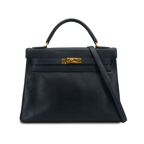 HERMES KELLY 32 RETOURNE BLUE MARINE COUCHEVEL HAND SHOULDER BAG 1992 CIRCLE V GOLD HARDWRE 90311824