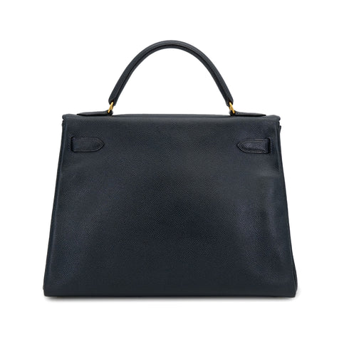 HERMES KELLY 32 RETOURNE BLUE MARINE COUCHEVEL HAND SHOULDER BAG 1992 CIRCLE V GOLD HARDWRE 90311824