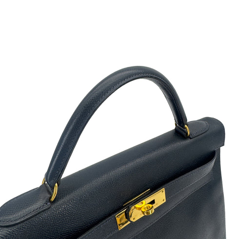 HERMES KELLY 32 RETOURNE BLUE MARINE COUCHEVEL HAND SHOULDER BAG 1992 CIRCLE V GOLD HARDWRE 90311824