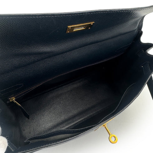 HERMES KELLY 32 RETOURNE BLUE MARINE COUCHEVEL HAND SHOULDER BAG 1992 CIRCLE V GOLD HARDWRE 90311824