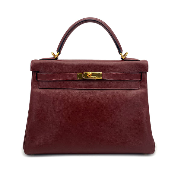 HERMES KELLY 32 RETOURNE ROUGE H COUCHEVEL HAND BAG 2000 SQUARE D GOLD HARDWARE 90308968 - PURPOSE