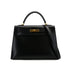 HERMES KELLY 32 SELLIER BLACK BOXCALF HAND SHOULDER BAG 2005 SQUARE I GOLD HARDWARE 90309731 - PURPOSE