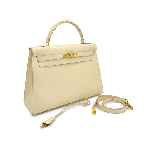 HERMES KELLY 32 SELLIER BLANCCASSE BOXCALF HAND SHOULDER BAG 1998 SQUARE B GOLD HARDWARE 90311821