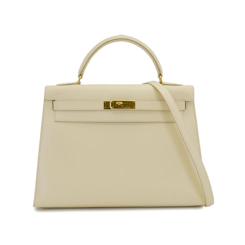 HERMES KELLY 32 SELLIER BLANCCASSE BOXCALF HAND SHOULDER BAG 1998 SQUARE B GOLD HARDWARE 90311821
