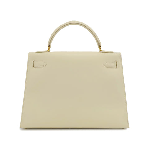 HERMES KELLY 32 SELLIER BLANCCASSE BOXCALF HAND SHOULDER BAG 1998 SQUARE B GOLD HARDWARE 90311821