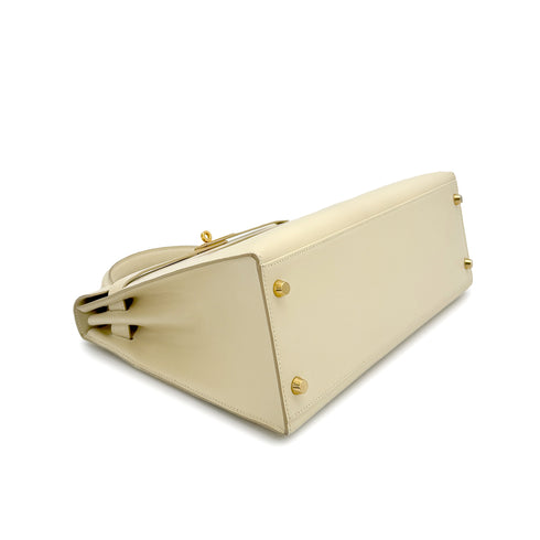 HERMES KELLY 32 SELLIER BLANCCASSE BOXCALF HAND SHOULDER BAG 1998 SQUARE B GOLD HARDWARE 90311821