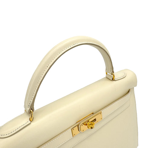 HERMES KELLY 32 SELLIER BLANCCASSE BOXCALF HAND SHOULDER BAG 1998 SQUARE B GOLD HARDWARE 90311821