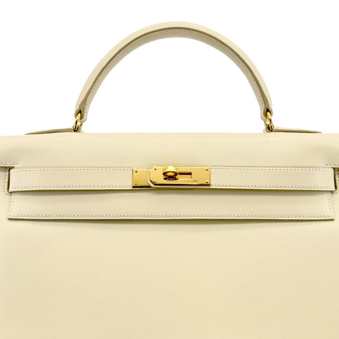 HERMES KELLY 32 SELLIER BLANCCASSE BOXCALF HAND SHOULDER BAG 1998 SQUARE B GOLD HARDWARE 90311821