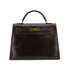 HERMES KELLY 32 SELLIER MARRON FONCE BOXCALF HAND BAG 1976 CIRCLE F GOLD HARDWARE 90308970 - PURPOSE