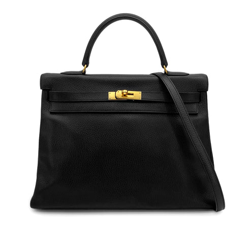 HERMES KELLY 35 RETOURNE BLACK ARDENNES HAND SHOULDER BAG 1998 SQUARE B GOLD HARDWARE 90310249 - PURPOSE