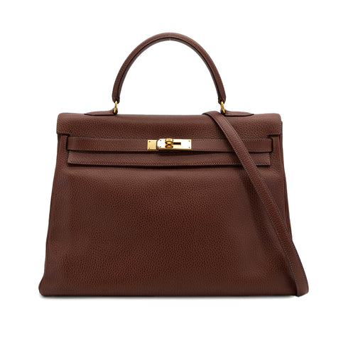 HERMES KELLY 35 RETOURNE MARRON FONCE ARDENNES HAND SHOULDER BAG 1998 SQUARE B GOLD HARDWARE 90310331 - PURPOSE
