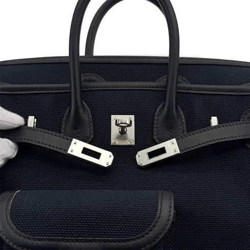 HERMES BIRKIN 25 CARGO BLUE MARINE BALCK VEAU SWIFT TOILE H HAND BAG 2020 Y PALLADIUM HARDWARE 90312704