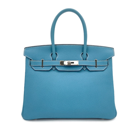 HERMES BIRKIN 30 BLUE JEAN TOGO HAND BAG 2004 SQUARE H PALLADIUM HARDWARE 90311970