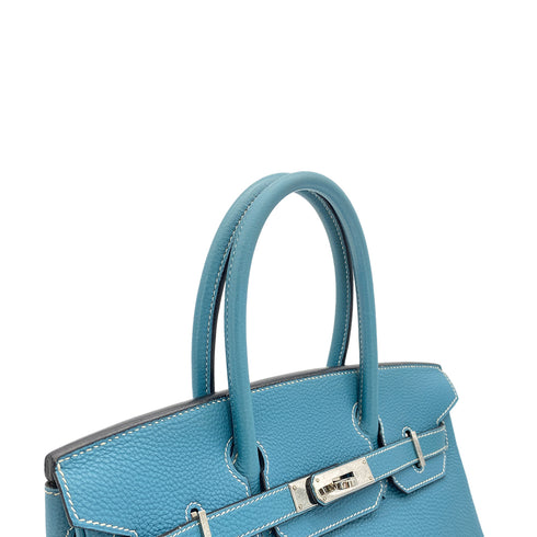 HERMES BIRKIN 30 BLUE JEAN TOGO HAND BAG 2004 SQUARE H PALLADIUM HARDWARE 90311970