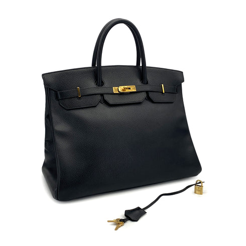 HERMES BIRKIN 40 BLACK ARDENNES HAND BAG 1995 CIRCLE Y GOLD HARDWARE 90312521