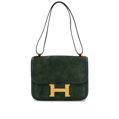 HERMES CONSTANCE 23 VERT DEBRIS SHOULDER BAG 1981 CIRCLE K GOLD HARDWARE 90312925