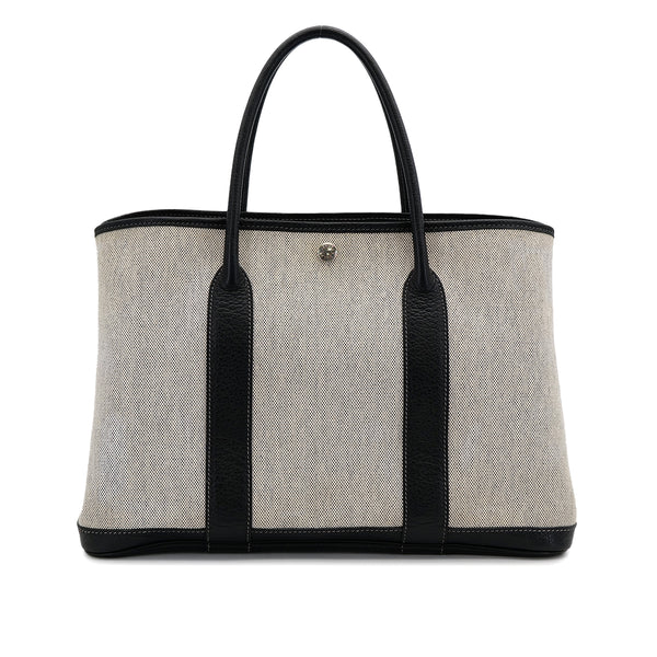 HERMES GARDEN PARTY 36 PM ECRU BLACK TOILE H TOTE BAG 2004 SQUARE H 90311822