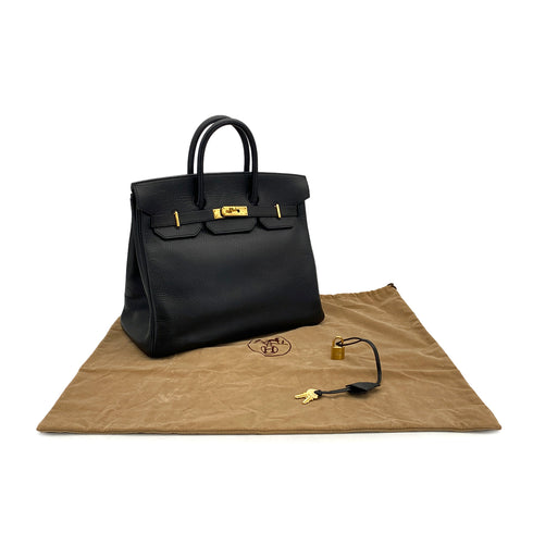 HERMES HAUT A COURROIES 32 BLACK ARDENNES HAND BAG 1999 SQUARE C GOLD HARDWARE 90312512