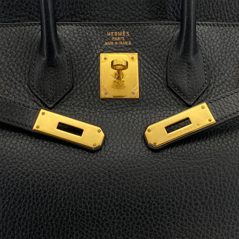 HERMES HAUT A COURROIES 32 BLACK ARDENNES HAND BAG 1999 SQUARE C GOLD HARDWARE 90312512