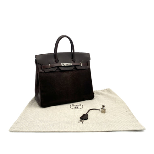 HERMES HAUT A COURROIES 32 EBENE VEAU TROIKA EVERCALF HAND BAG 2008 SQUARE L PALLADIUM HARDWARE 90311817