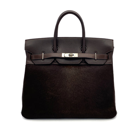 HERMES HAUT A COURROIES 32 EBENE VEAU TROIKA EVERCALF HAND BAG 2008 SQUARE L PALLADIUM HARDWARE 90311817