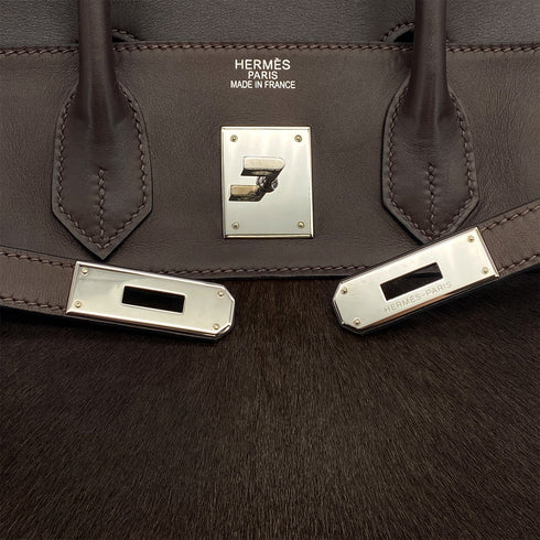 HERMES HAUT A COURROIES 32 EBENE VEAU TROIKA EVERCALF HAND BAG 2008 SQUARE L PALLADIUM HARDWARE 90311817
