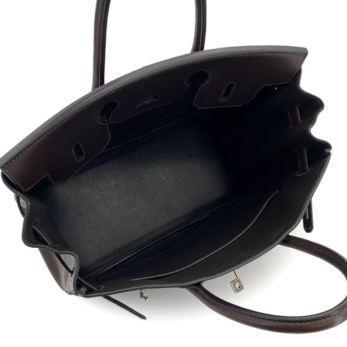 HERMES HAUT A COURROIES 32 EBENE VEAU TROIKA EVERCALF HAND BAG 2008 SQUARE L PALLADIUM HARDWARE 90311817