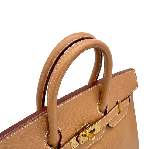 HERMES HAUT A COURROIES 32 NATUREL COUCHEVEL HAND BAG 1998 SQUARE B GOLD HARDWARE 90312522