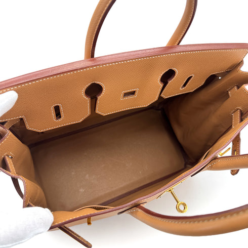 HERMES HAUT A COURROIES 32 NATUREL COUCHEVEL HAND BAG 1998 SQUARE B GOLD HARDWARE 90312522