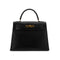 HERMES KELLY 28 SELLIER BLACK BOXCALF HAND BAG 1974 CIRCLE D GOLD HARDWRE 90312613