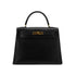 HERMES KELLY 28 SELLIER BLACK BOXCALF HAND BAG 1974 CIRCLE D GOLD HARDWRE 90312613