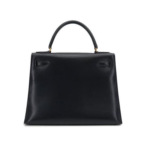 HERMES KELLY 28 SELLIER BLUE INDIGO BOXCALF HAND BAG 1981 CIRCLE K GOLD HARDWRE 90312517