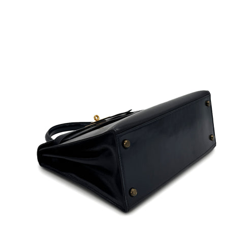 HERMES KELLY 28 SELLIER BLUE INDIGO BOXCALF HAND BAG 1981 CIRCLE K GOLD HARDWRE 90312517