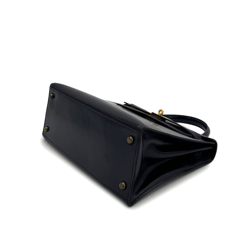 HERMES KELLY 28 SELLIER BLUE INDIGO BOXCALF HAND BAG 1981 CIRCLE K GOLD HARDWRE 90312517