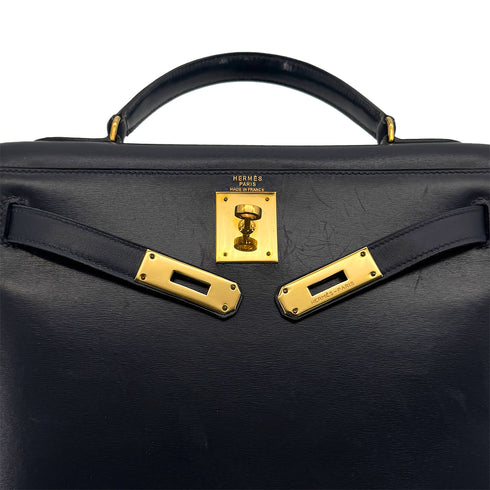 HERMES KELLY 28 SELLIER BLUE INDIGO BOXCALF HAND BAG 1981 CIRCLE K GOLD HARDWRE 90312517