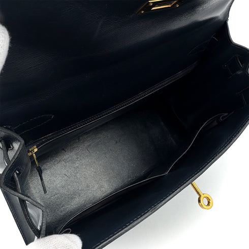 HERMES KELLY 28 SELLIER BLUE INDIGO BOXCALF HAND BAG 1981 CIRCLE K GOLD HARDWRE 90312517