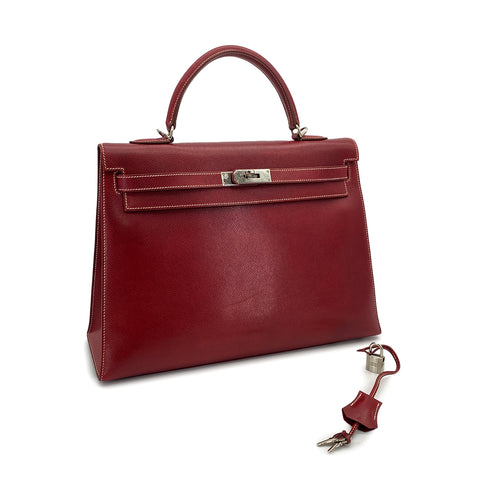 HERMES KELLY 35 SELLIER ROUGE H LISSE HAND BAG 2001 SQUARE E GOLD HARDWARE 90312520