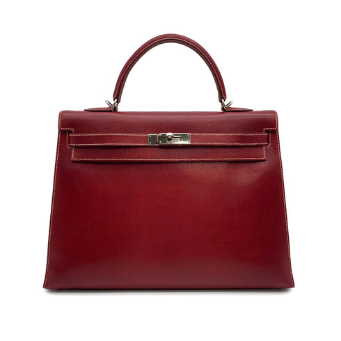 HERMES KELLY 35 SELLIER ROUGE H LISSE HAND BAG 2001 SQUARE E GOLD HARDWARE 90312520