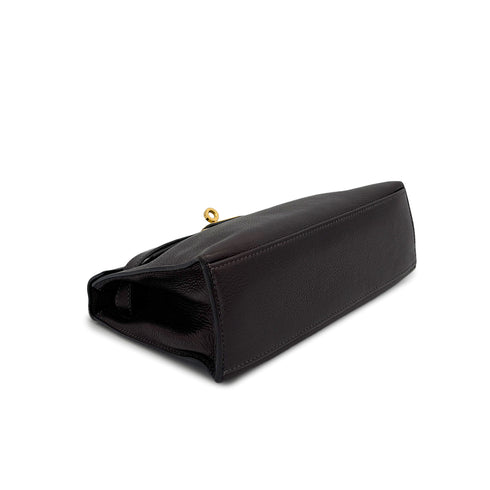 HERMES KELLY POCHETTE SELLIER EBENE EVERGRAIN HAND BAG 2005 SQUARE I GOLD HARDWARE 90312515