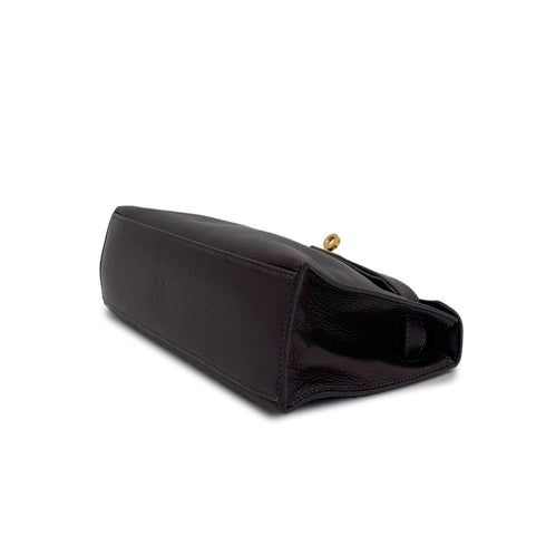 HERMES KELLY POCHETTE SELLIER EBENE EVERGRAIN HAND BAG 2005 SQUARE I GOLD HARDWARE 90312515