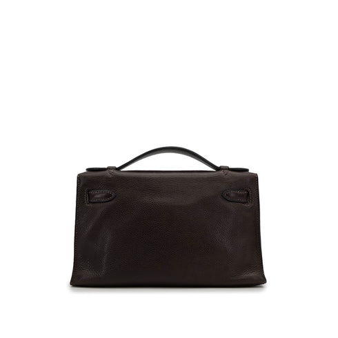 HERMES KELLY POCHETTE SELLIER EBENE EVERGRAIN HAND BAG 2005 SQUARE I GOLD HARDWARE 90312515