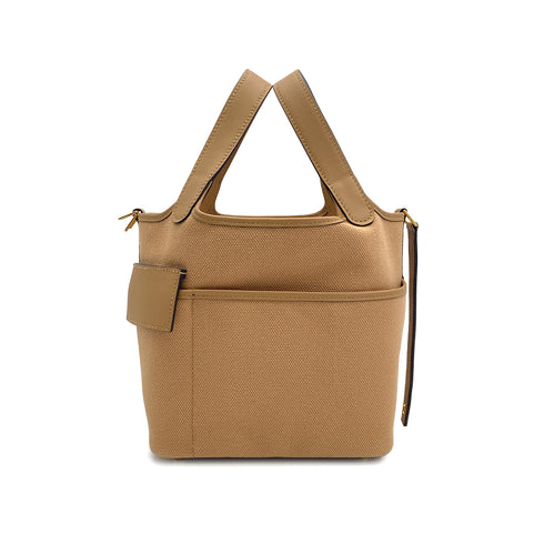 HERMES PICOTIN LOCK 18 PM CARGO POCKET CHAI TOILE H VEAU SWIFT 2022 U GOLD HARDWARE 90312621