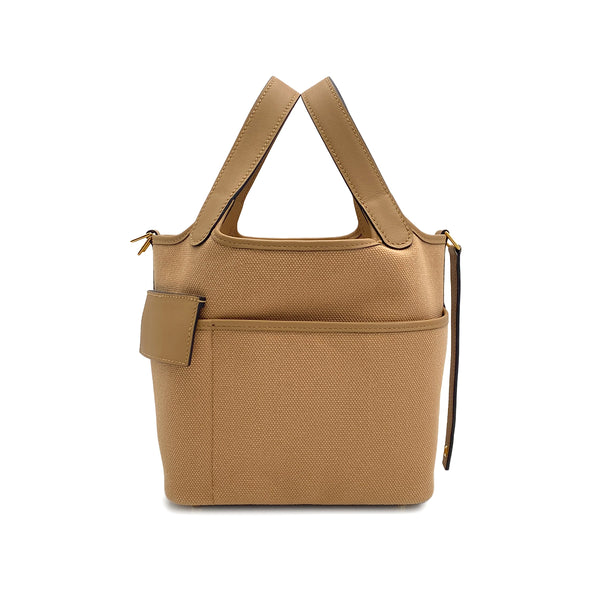 HERMES PICOTIN LOCK 18 PM CARGO POCKET CHAI TOILE H VEAU SWIFT 2022 U GOLD HARDWARE 90312621