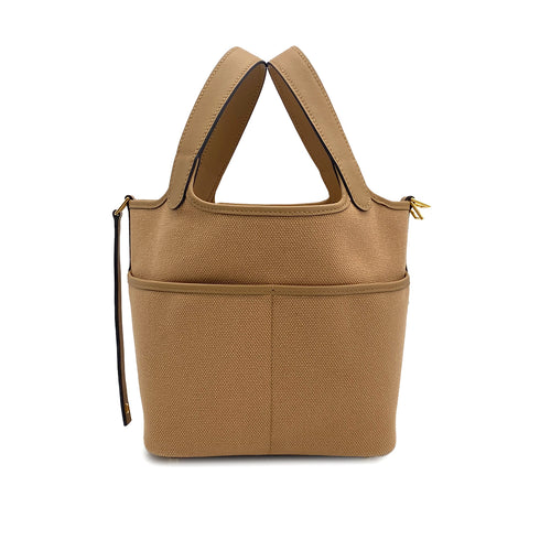 HERMES PICOTIN LOCK 18 PM CARGO POCKET CHAI TOILE H VEAU SWIFT 2022 U GOLD HARDWARE 90312621
