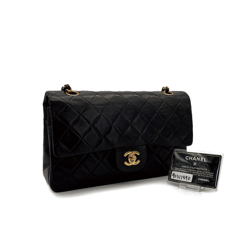 VINTAGE CHANEL CLASSIC FLAP MEDIUM CHAIN SHOULDER BAG BLACK LAMB SKIN GOLD HARDWARE 90311890