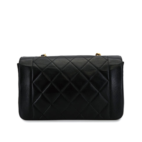 VINTAGE CHANEL DIANA SMALL CHAIN SHOULDER BAG BLACK LAMB SKIN GOLD HARDWARE 90241781