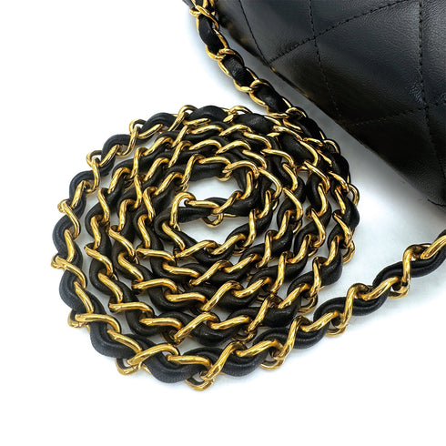 VINTAGE CHANEL DIANA SMALL CHAIN SHOULDER BAG BLACK LAMB SKIN GOLD HARDWARE 90241781